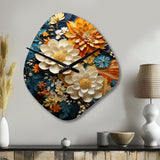 Orange Teal Botanical Whirlwind II - Asymmetric Metal Wall Clock