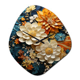 Orange Teal Botanical Whirlwind II - Asymmetric Metal Wall Clock