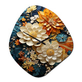 Orange Teal Botanical Whirlwind II - Asymmetric Metal Wall Clock