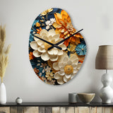 Orange Teal Botanical Whirlwind II - Asymmetric Metal Wall Clock