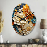Orange Teal Botanical Whirlwind II - Asymmetric Metal Wall Clock