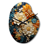 Orange Teal Botanical Whirlwind II - Asymmetric Metal Wall Clock