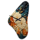 Orange Teal Botanical Whirlwind III - Asymmetric Metal Wall Clock
