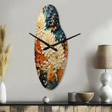 Orange Teal Botanical Whirlwind III - Asymmetric Metal Wall Clock