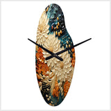 Orange Teal Botanical Whirlwind III - Asymmetric Metal Wall Clock