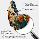 Orange Teal Botanical Whirlwind III - Asymmetric Metal Wall Clock