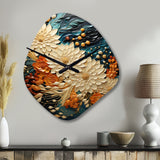 Orange Teal Botanical Whirlwind III - Asymmetric Metal Wall Clock