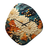 Orange Teal Botanical Whirlwind III - Asymmetric Metal Wall Clock