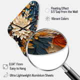 Orange Teal Botanical Whirlwind IV - Asymmetric Metal Wall Clock