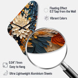 Orange Teal Botanical Whirlwind IV - Asymmetric Metal Wall Clock