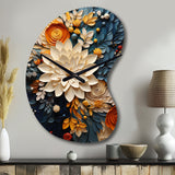 Orange Teal Botanical Whirlwind IV - Asymmetric Metal Wall Clock