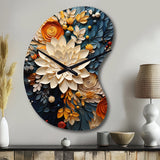 Orange Teal Botanical Whirlwind IV - Asymmetric Metal Wall Clock