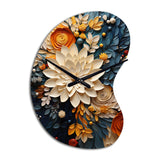 Orange Teal Botanical Whirlwind IV - Asymmetric Metal Wall Clock
