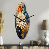 Orange Teal Botanical Whirlwind IV - Asymmetric Metal Wall Clock
