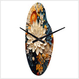 Orange Teal Botanical Whirlwind IV - Asymmetric Metal Wall Clock