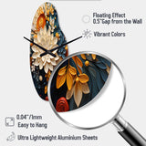Orange Teal Botanical Whirlwind IV - Asymmetric Metal Wall Clock