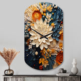 Orange Teal Botanical Whirlwind IV - Asymmetric Metal Wall Clock