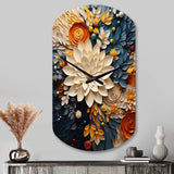 Orange Teal Botanical Whirlwind IV - Asymmetric Metal Wall Clock