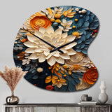 Orange Teal Botanical Whirlwind IV - Asymmetric Metal Wall Clock