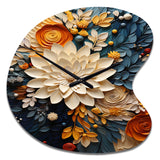 Orange Teal Botanical Whirlwind IV - Asymmetric Metal Wall Clock
