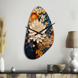 Orange Teal Botanical Whirlwind IV - Asymmetric Metal Wall Clock