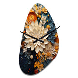 Orange Teal Botanical Whirlwind IV - Asymmetric Metal Wall Clock