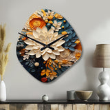 Orange Teal Botanical Whirlwind IV - Asymmetric Metal Wall Clock
