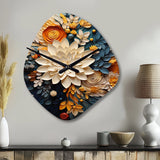 Orange Teal Botanical Whirlwind IV - Asymmetric Metal Wall Clock