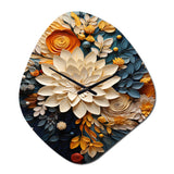 Orange Teal Botanical Whirlwind IV - Asymmetric Metal Wall Clock
