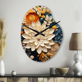 Orange Teal Botanical Whirlwind IV - Asymmetric Metal Wall Clock