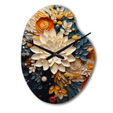 Orange Teal Botanical Whirlwind IV - Asymmetric Metal Wall Clock