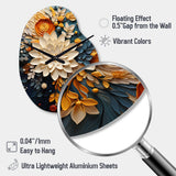 Orange Teal Botanical Whirlwind IV - Asymmetric Metal Wall Clock