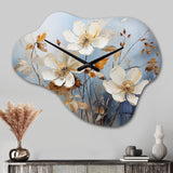Blue Muted Botanicals I - Asymmetric Metal Wall Clock