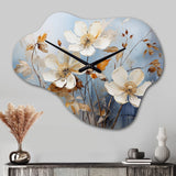 Blue Muted Botanicals I - Asymmetric Metal Wall Clock