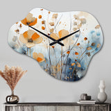 Orange Blue Muted Botanicals II - Asymmetric Metal Wall Clock