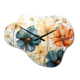 Teal Orange Petal Mosaics I - Asymmetric Metal Wall Clock