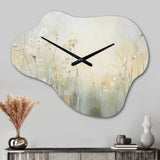 Green Beige Serene Meadows I - Asymmetric Metal Wall Clock