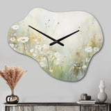 Green Beige Serene Meadows II - Asymmetric Metal Wall Clock