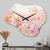 Pink Whimsical Wildflowers I - Asymmetric Metal Wall Clock