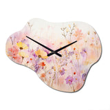 Pink Whimsical Wildflowers I - Asymmetric Metal Wall Clock