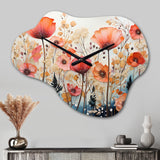 Coral Whimsical Botanical Wilds I - Asymmetric Metal Wall Clock
