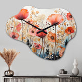 Coral Whimsical Botanical Wilds I - Asymmetric Metal Wall Clock