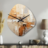 Beige Grey Geometric Collage II - Asymmetric Metal Wall Clock
