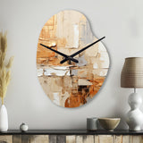 Beige Grey Geometric Collage II - Asymmetric Metal Wall Clock