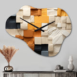 Cubic Yellow And Grey Fiber II - Asymmetric Metal Wall Clock