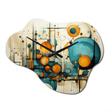 Teal Yellow Abstract Fractal Collage Melodies I - Asymmetric Metal Wall Clock