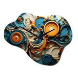 Teal Yellow Abstract Fractal Collage Melodies II - Asymmetric Metal Wall Clock
