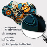 Teal Yellow Abstract Fractal Collage Melodies II - Asymmetric Metal Wall Clock