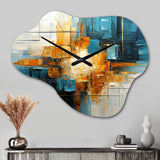 Gold Teal Abstract Fractal Collage Reflections II - Asymmetric Metal Wall Clock