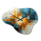 Gold Teal Abstract Fractal Collage Reflections II - Asymmetric Metal Wall Clock